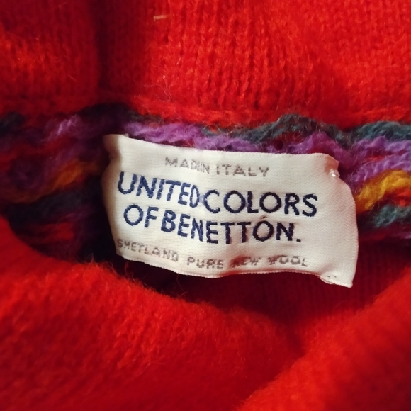 United Colors of Benetton sweater. Orange, purple green, yellow. Shetland wool. - Picture 3 of 5